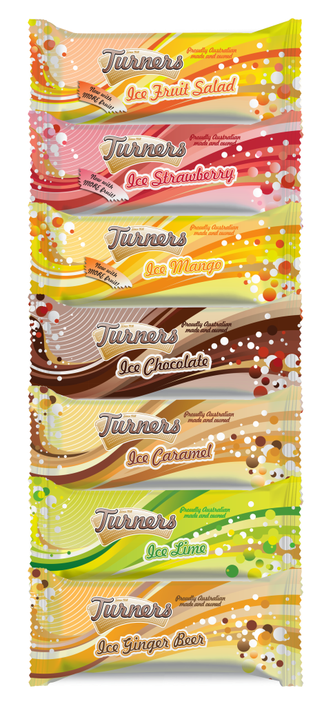 Turners Ice Blocks Packaging mock up all 7 flavours